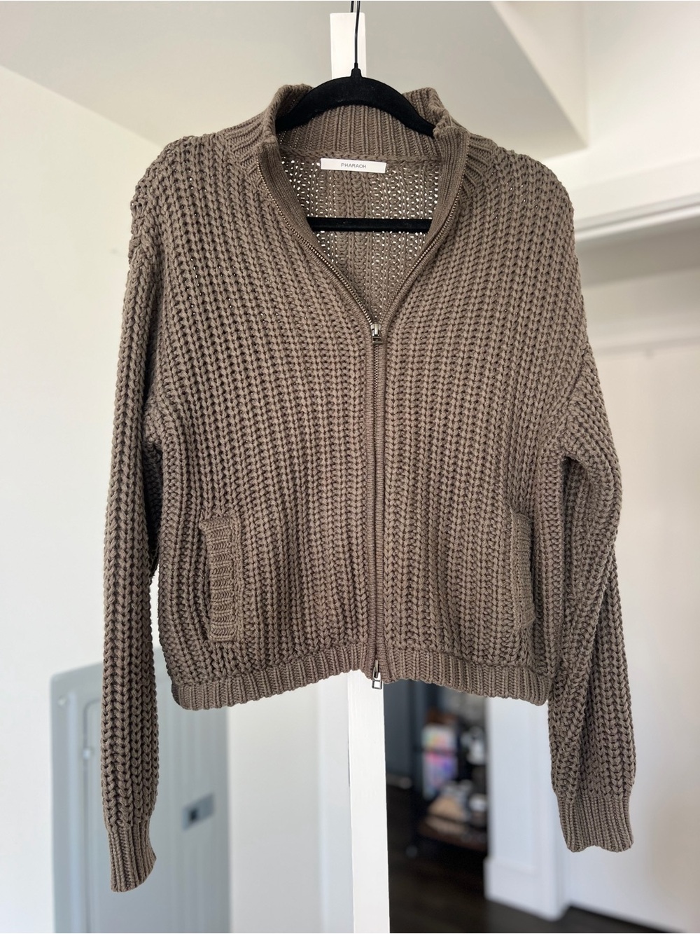 Pharaoh Knit Full Zip Sweater Olive Green Size Medium